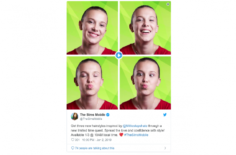 Zdobądź nowe fryzury inspirowane Millie Bobby Brown do The Sims Mobile.
