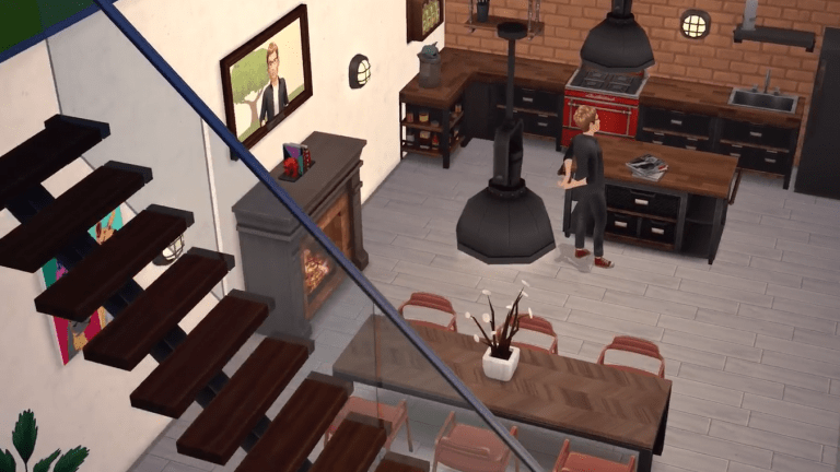 Industrialne przedmieścia. Nowoczesne schody i loftowa kuchnia