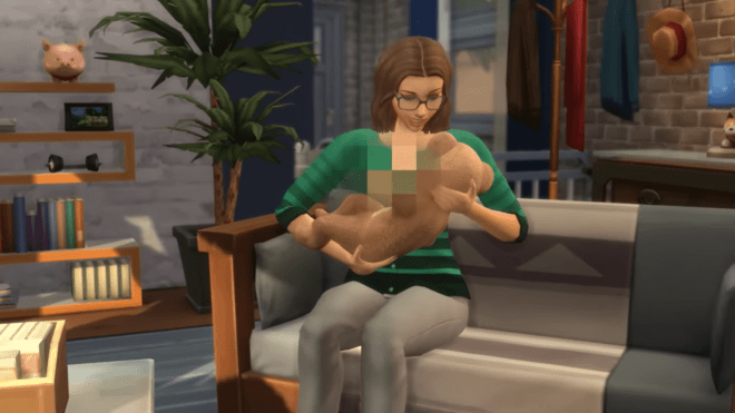 Simka karmiąca niemowlaka w The Sims 4