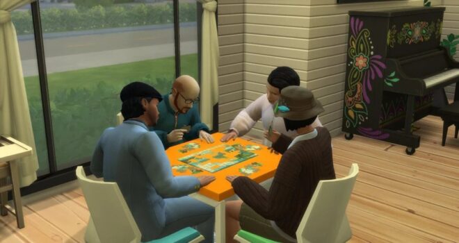 Simowie układają puzzle w The Sims 4 Razem raźniej.