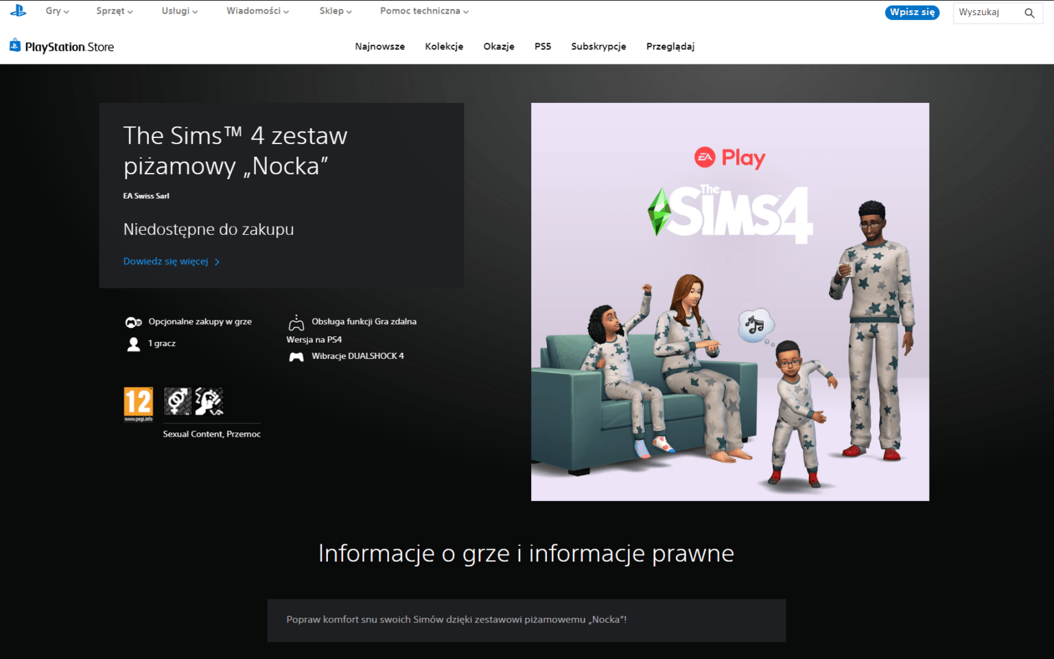 Piżamowy pakiet "Nocka" do The Sims 4 za darmo, ale nie dla każdego