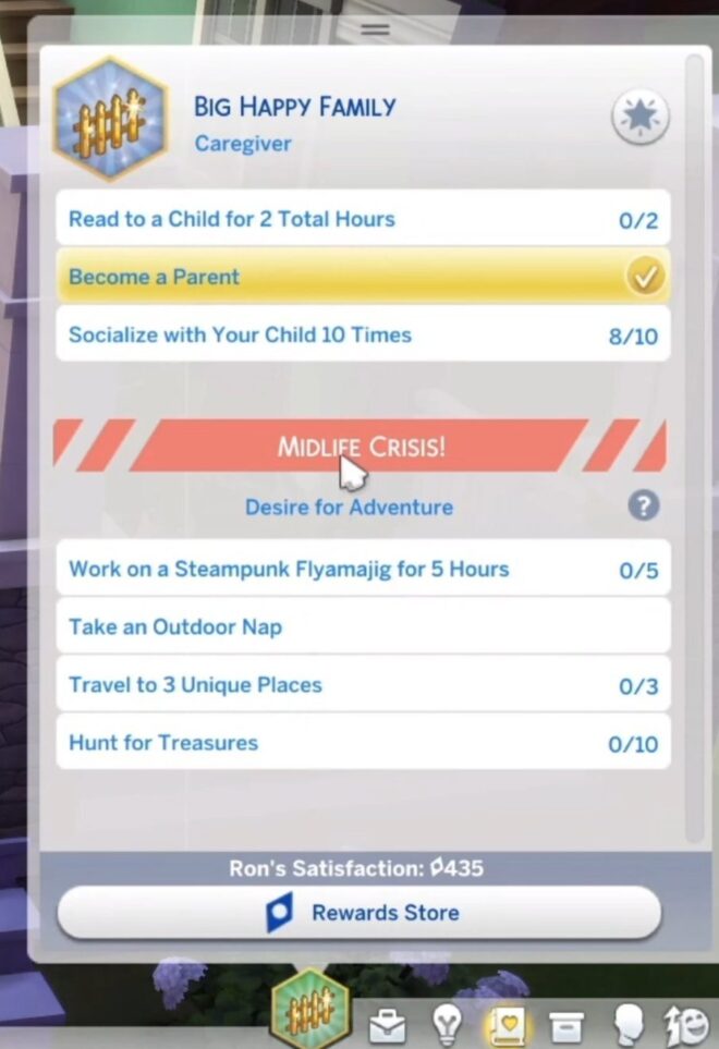 Wygląd podglądu postępu kryzysu wieku średniego w The Sims 4 Razem raźniej