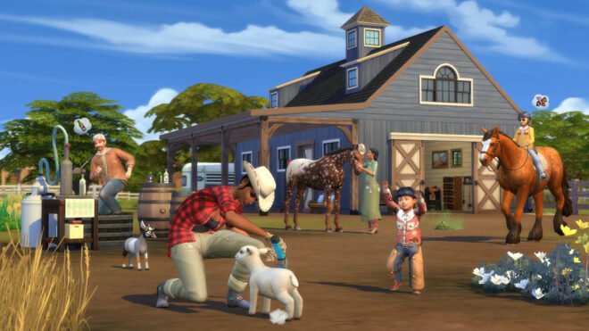 Simowie, konie, kozy i owce na ranczu w The Sims 4.