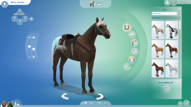 Tryb tworzenia konia w The Sims 4 Ranczo.