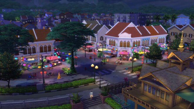 Jedna z dzielnic otoczenia Tomarang z dodatku The Sims 4 Do wynajęcia nocą. 