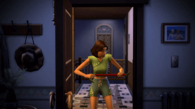 Simka włamująca się do apartamentu z The Sims 4 Do wynajęcia.